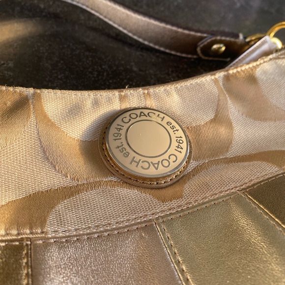 Rare Vintage COACH Y2K Signature Canvas Gold & Cream Shoulder Bag Discontinued* - Picture 3 of 8